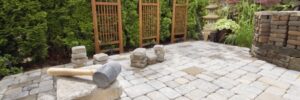 Stone patio in the backyard